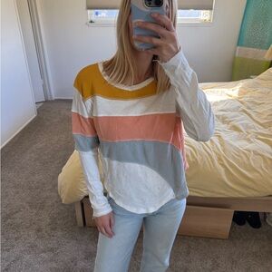 Free People Colorblock Long Sleeve Top - Mustard, Pink, Blue
